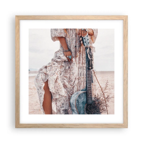 Een poster in een licht eiken lijst - Kinderen bloemen onderweg - 40x40 cm