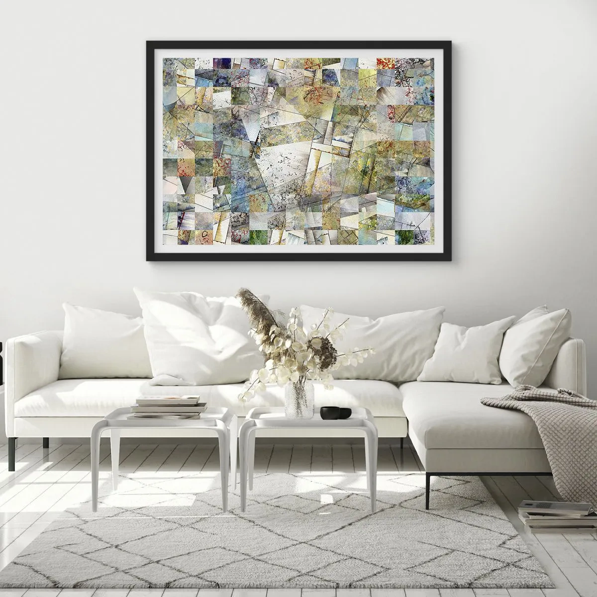 Poster in een zwarte lijst - Geometrische schuifeling - 100x70 cm