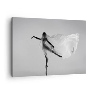Schilderen op canvas - Een danseres in een etherische pose met vloeiende stof - 70x50cm - Lichtheid en gratie - Moderne wanddecoratie voor woonkamer en slaapkamer ARTTOR