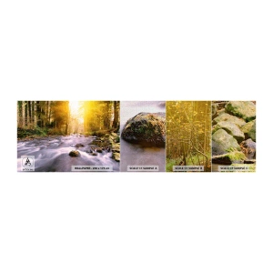 Fotobehang Monster Premium Canvas - Malachiet in een zilveren en gouden lijst - Landschap, Berg rivier, Woud - 100x30 cm