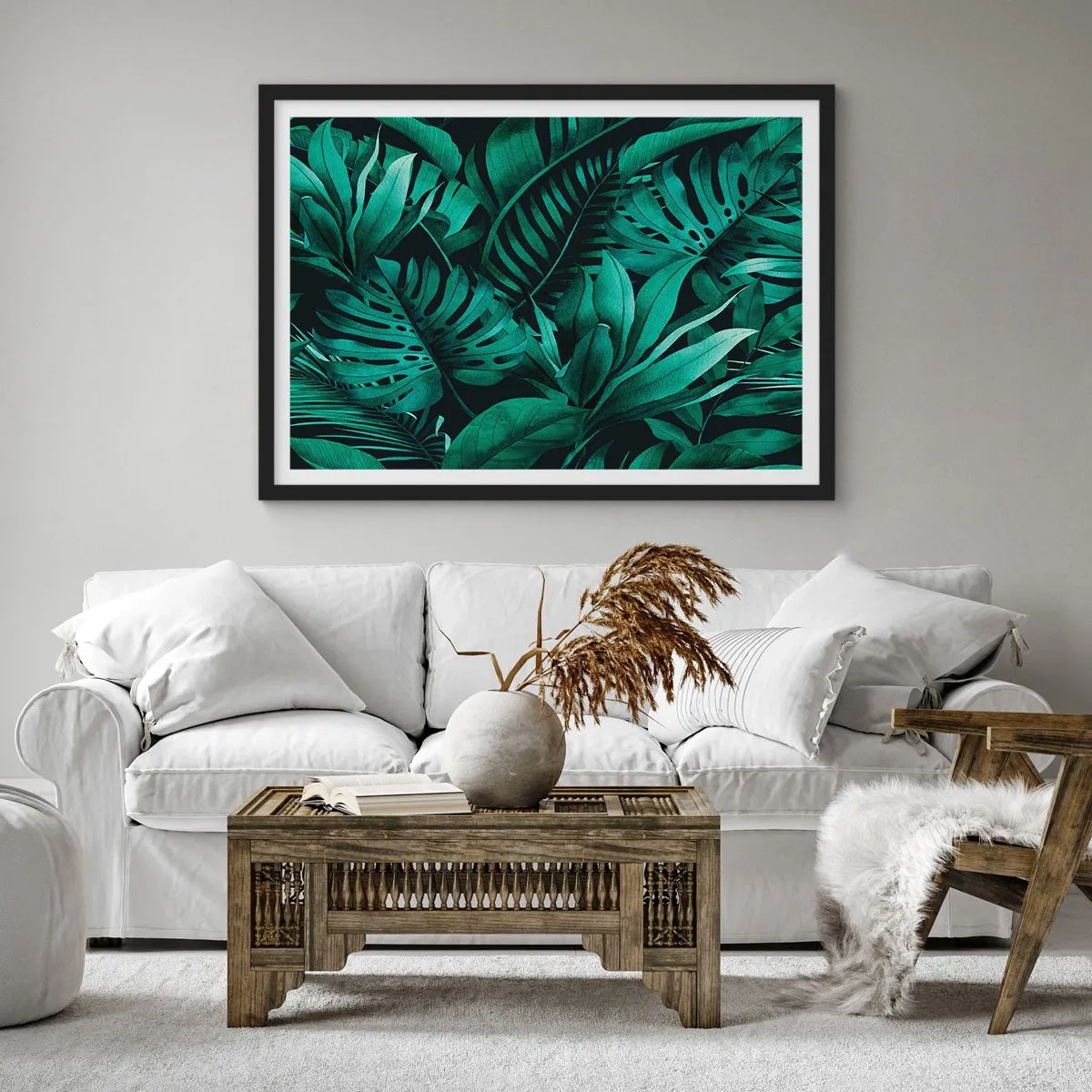 Poster in een zwarte lijst - De diepte van tropisch groen - 70x50 cm