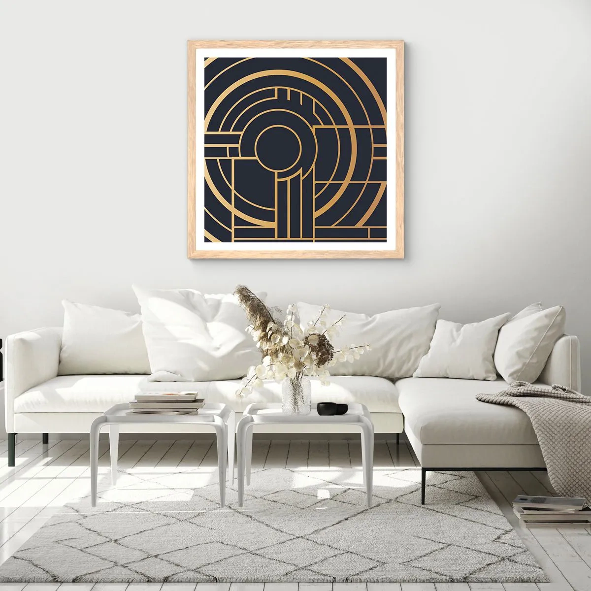 Een poster in een licht eiken lijst - Draaien van dingen - 50x50 cm