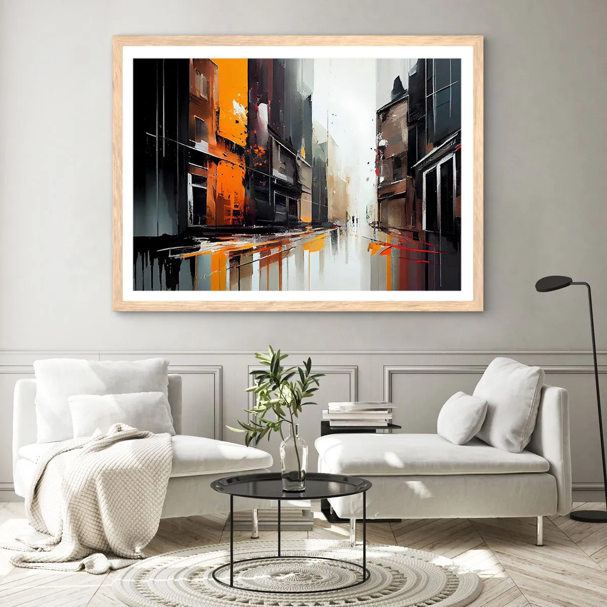 Een poster in een licht eiken lijst - Regenachtige dag - 91x61 cm