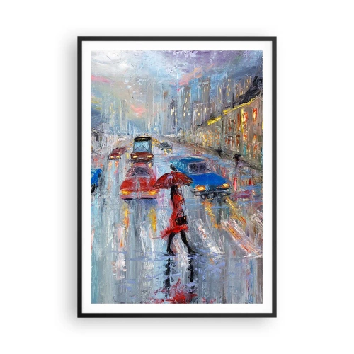 Poster in een zwarte lijst - Regenachtige middag in de stad - 70x100 cm