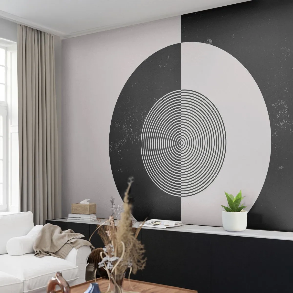 Fotobehang Premium Canvas - Harmonie in zwart-wit - Abstractie, Deel, Zwart en wit - 150x105 cm