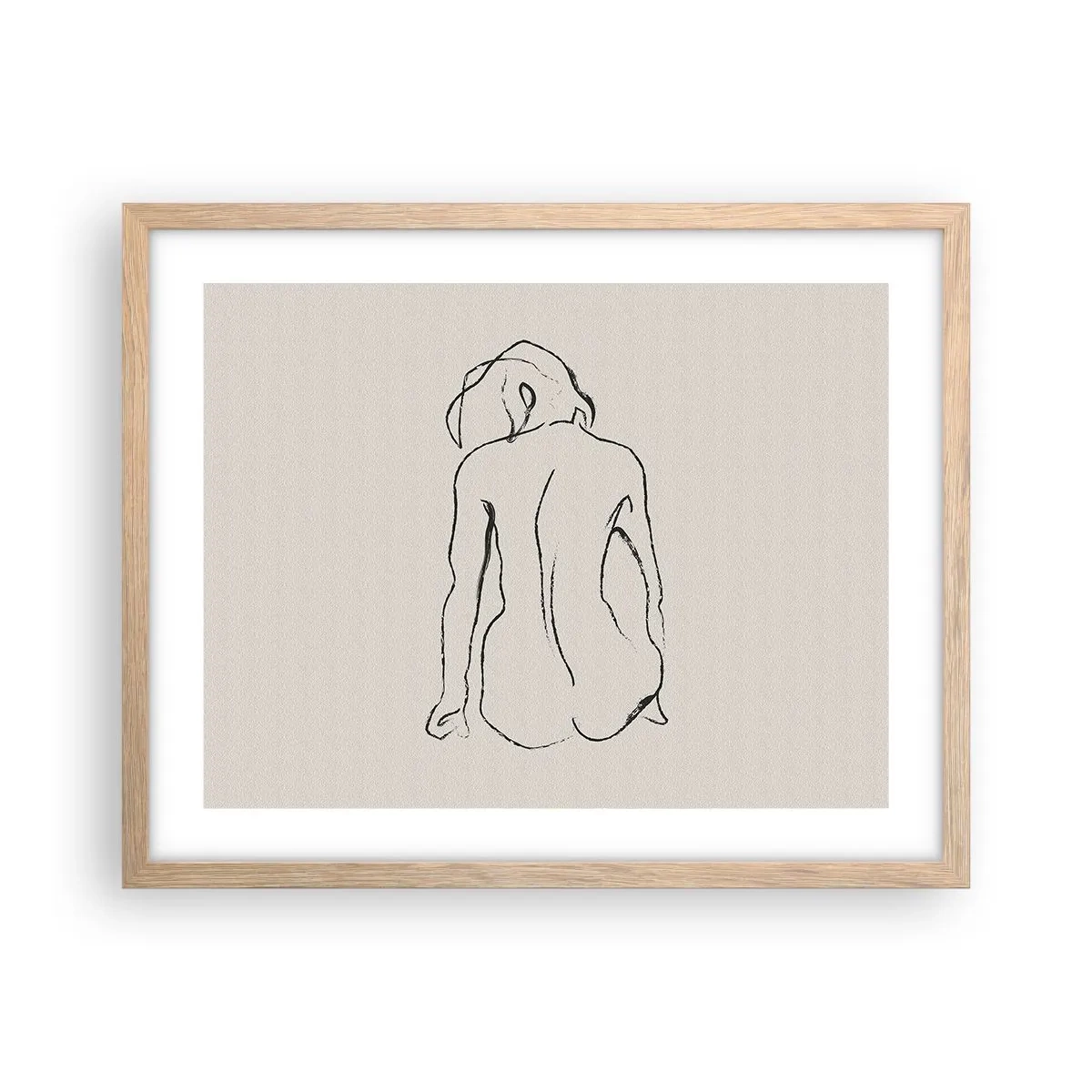 Een poster in een licht eiken lijst - Naakt meisje - 50x40 cm