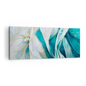 Schilderen op canvas - Blauwe abstractie met een gouden motief - 100x40 cm