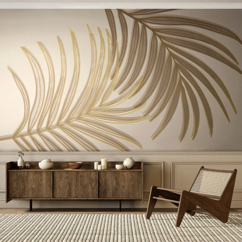 Zelfklevend Fotobehang Deluxe Sticker - Gouden Palm! - Abstractie, Palmblad, Grafisch - 450x315 cm