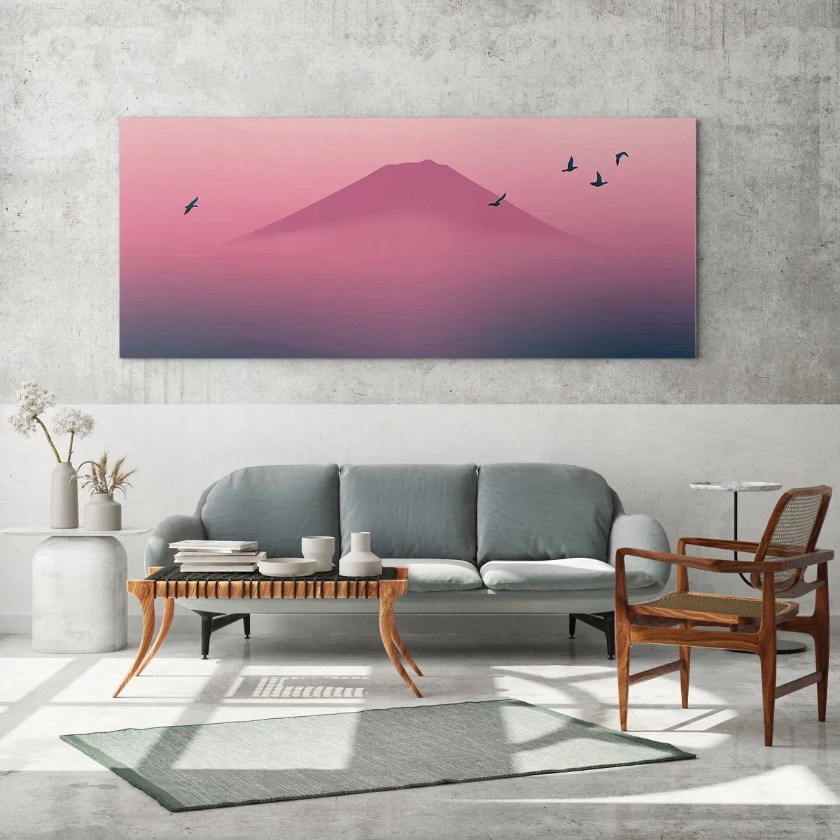 Schilderen op glas - Wandelaars boven de wolken - 160x50 cm
