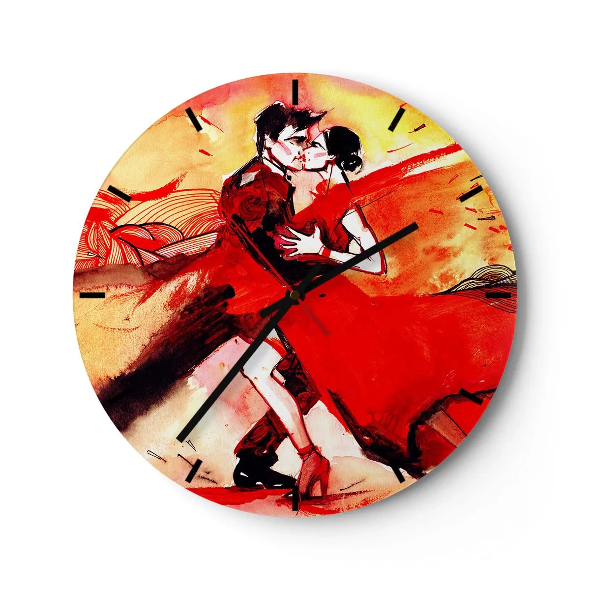 Wandklok - Klok - Een paar dat de tango danst in tinten rood en goud - 30x30cm - Het paarse ritme van passie - Moderne wanddecoratie voor woonkamer, keuken en slaapkamer ARTTOR