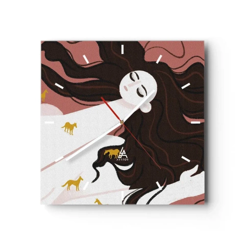 Wandklok - Klok - Droom over een gouden paard - 30x30 cm