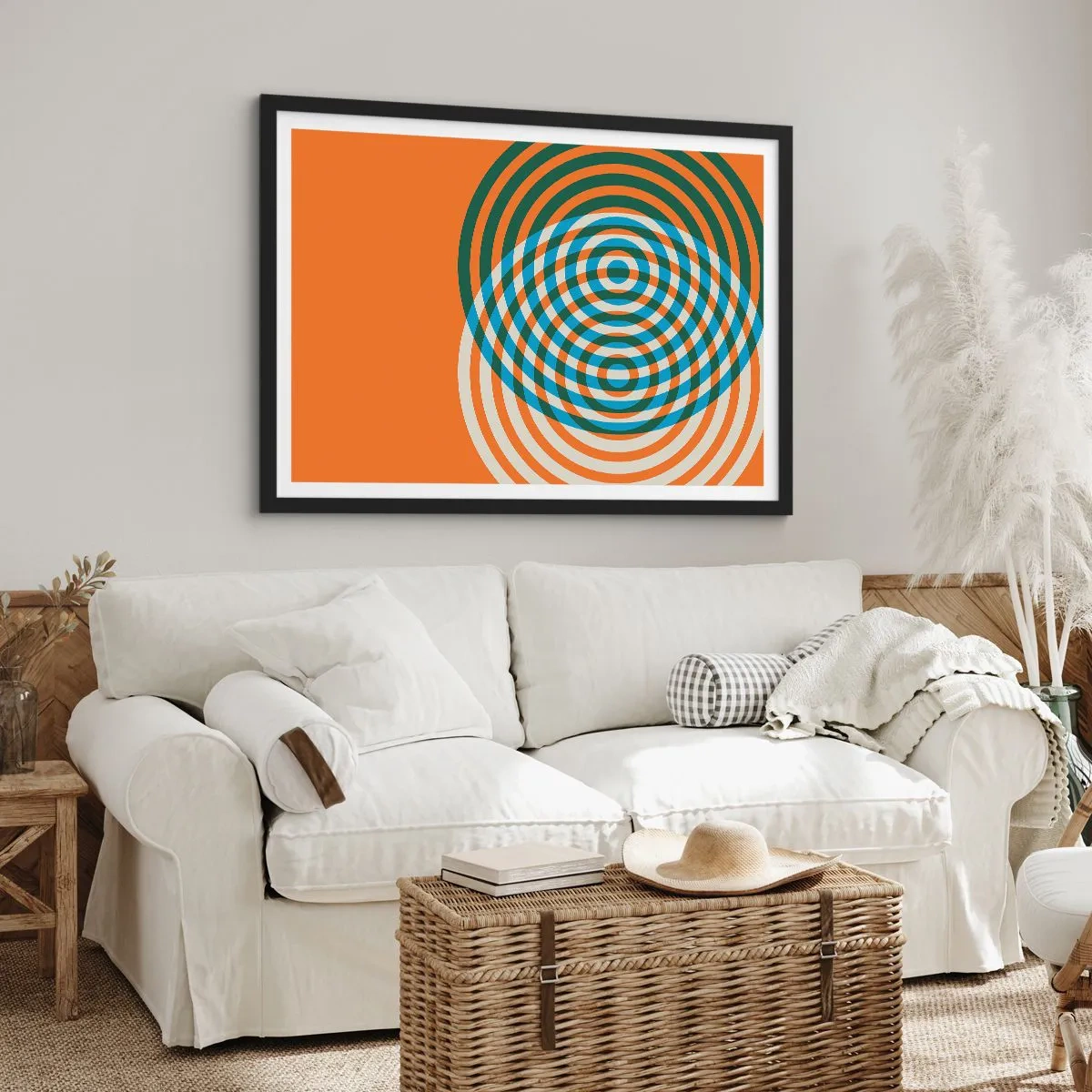 Poster in een zwarte lijst - Abstracte circulaire variatie - 70x50 cm