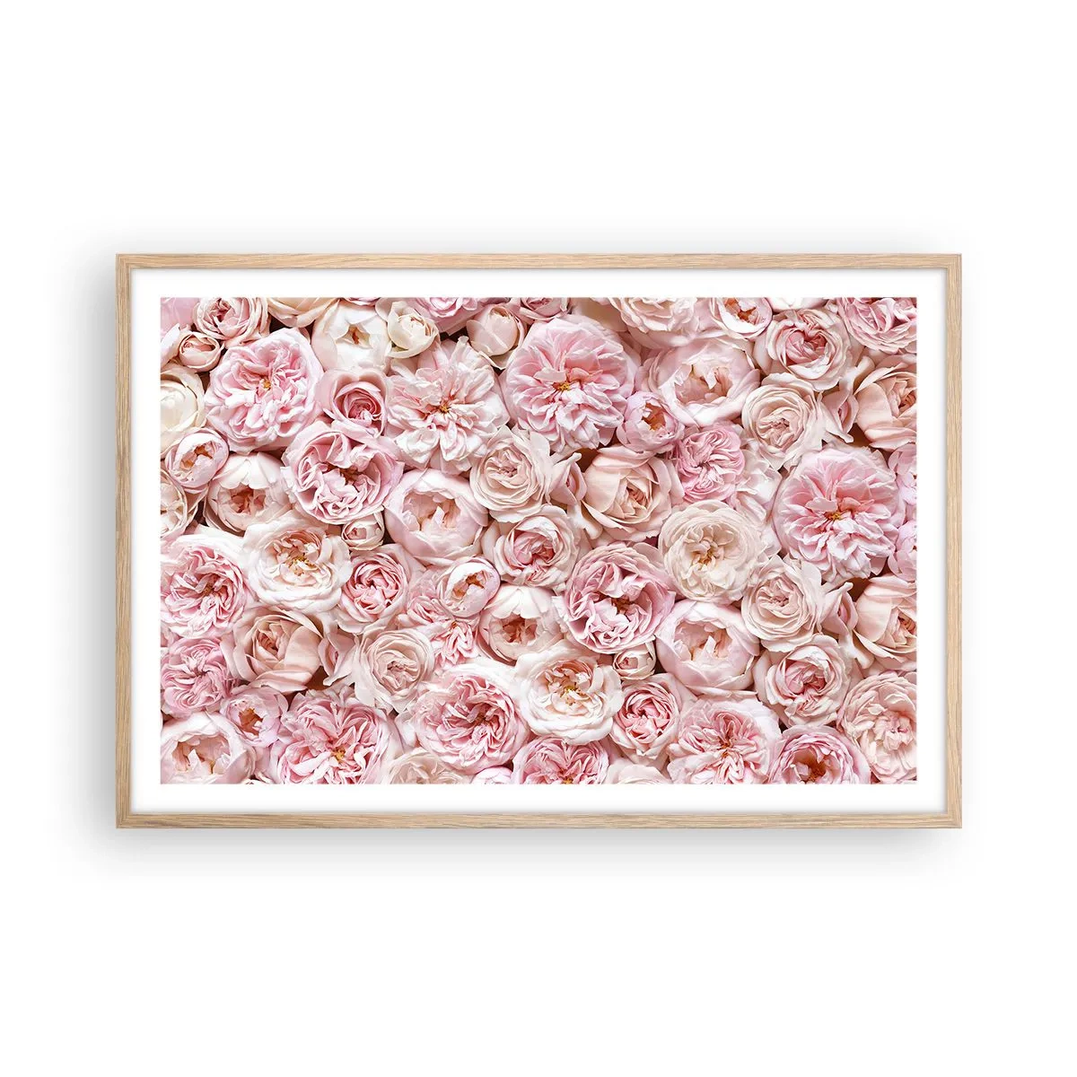 Een poster in een licht eiken lijst - Een bed van rozen - 91x61 cm