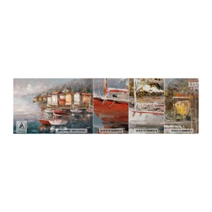 Fotobehang Monster Premium Sand - Romantisch toevluchtsoord - Architectuur, Havenstad, Zeilboot - 100x30 cm