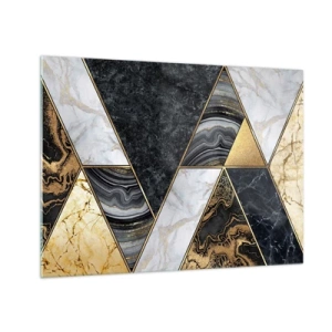 Schilderen op glas - Geometrisch patroon van marmer en gouden driehoeken - 70x50cm - Steen bij steen - Moderne wanddecoratie voor woonkamer en slaapkamer ARTTOR
