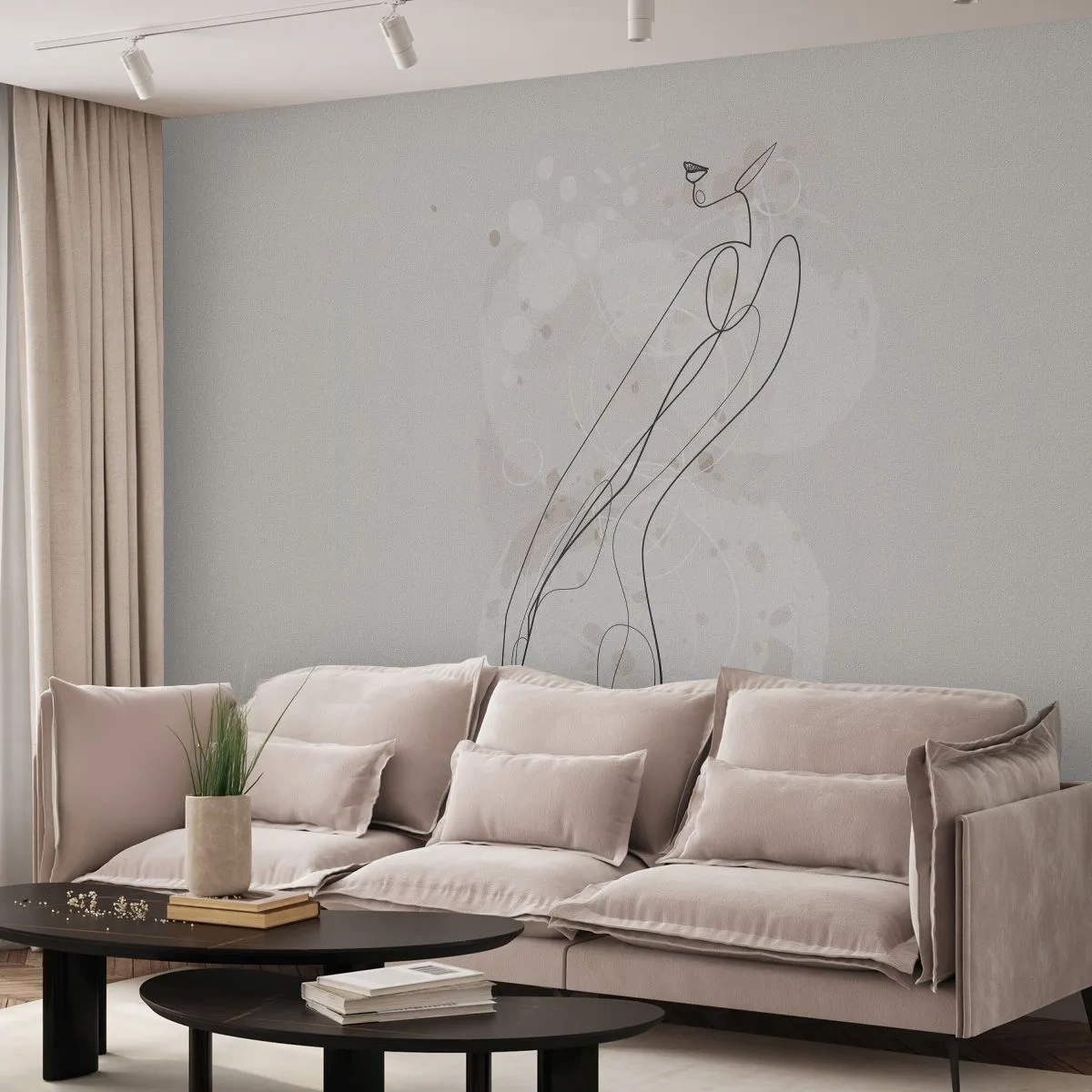 Fotobehang Premium Canvas - De blik dwaalt af - Grafisch, Lijn kunst, Vrouwen - 100x70 cm