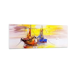 Schilderen op glas - Een welverdiende rust in de haven - 140x50 cm