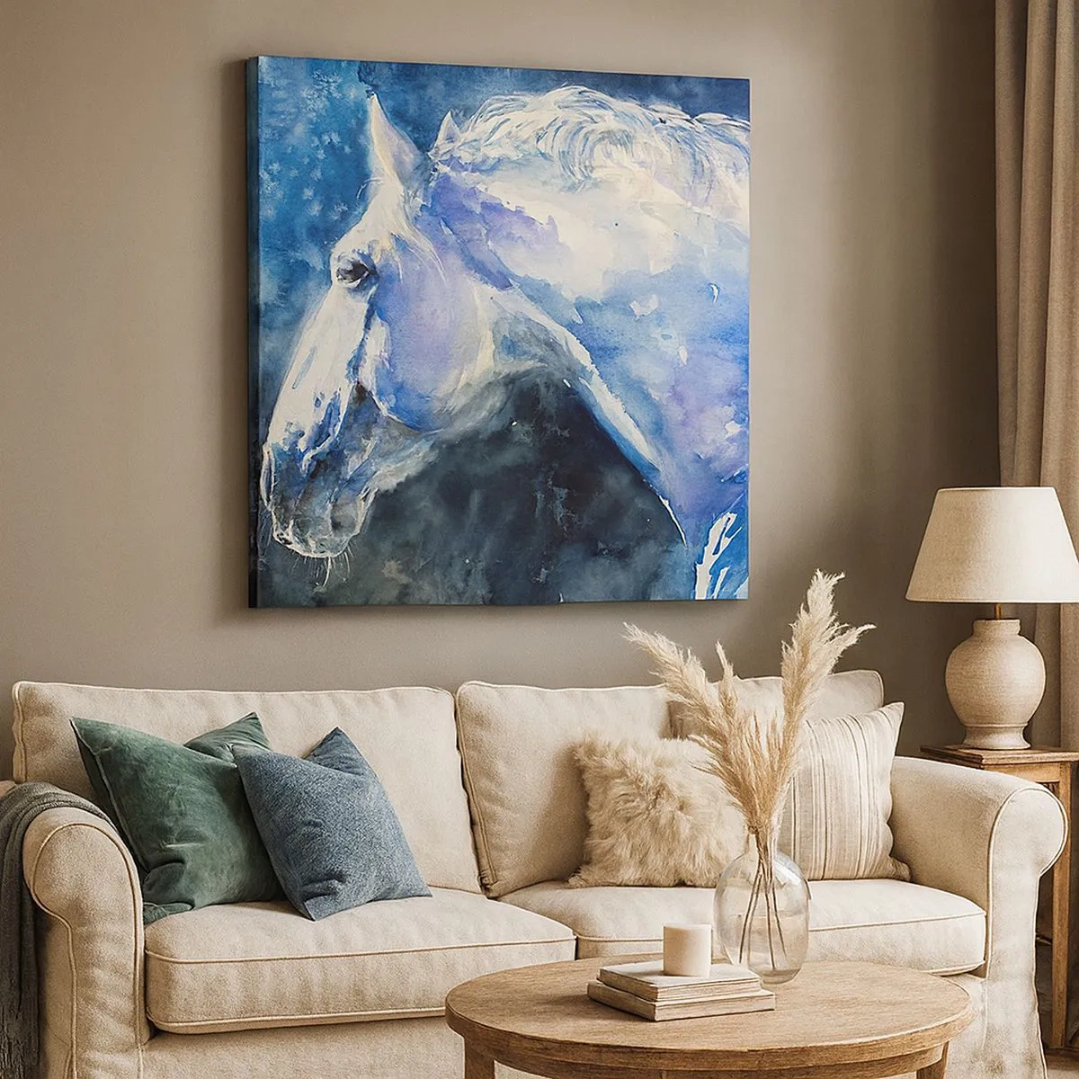 Schilderen op canvas - Portret in een blauwe gloed - 30x30 cm