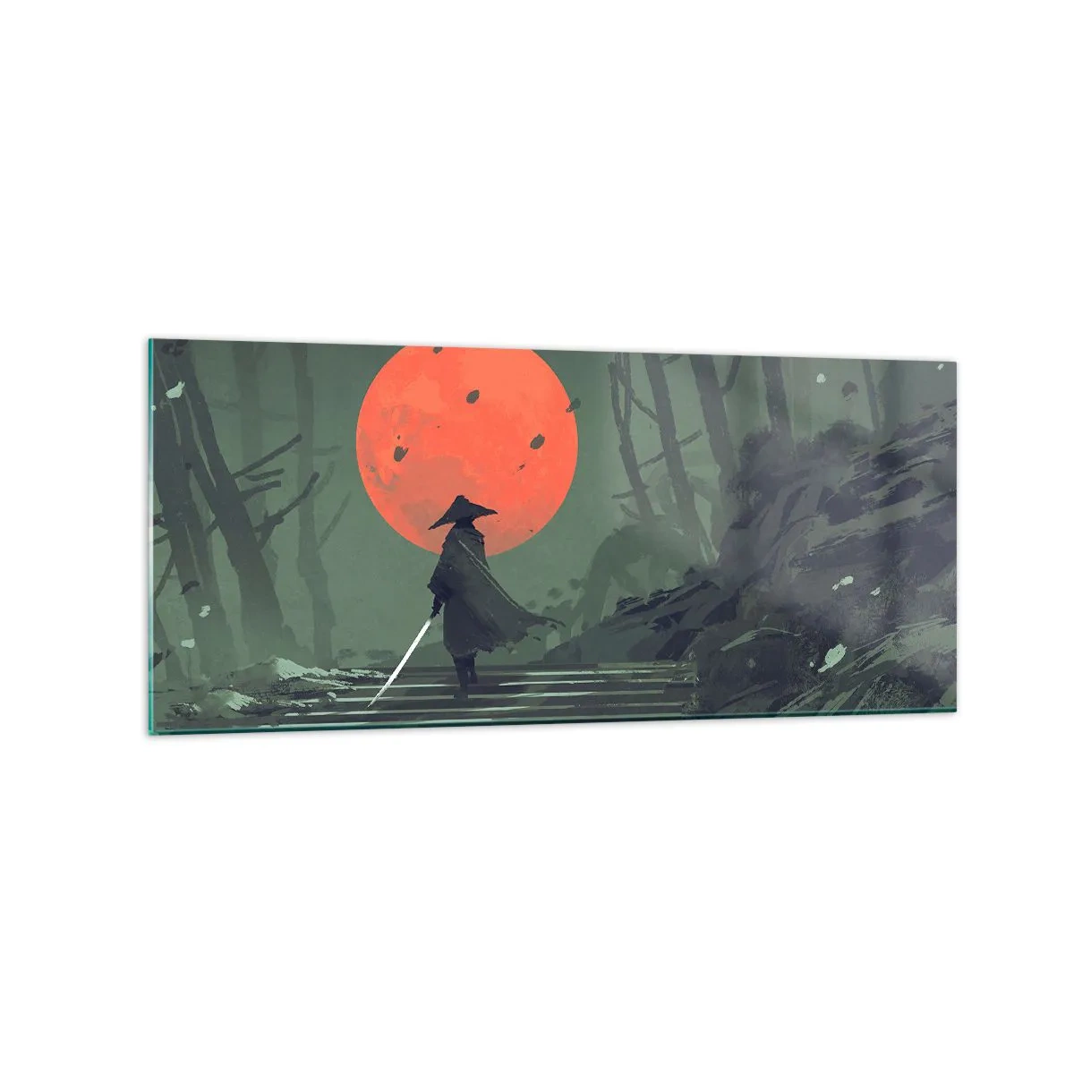 Schilderen op glas - Rode maan krijger - 120x50 cm