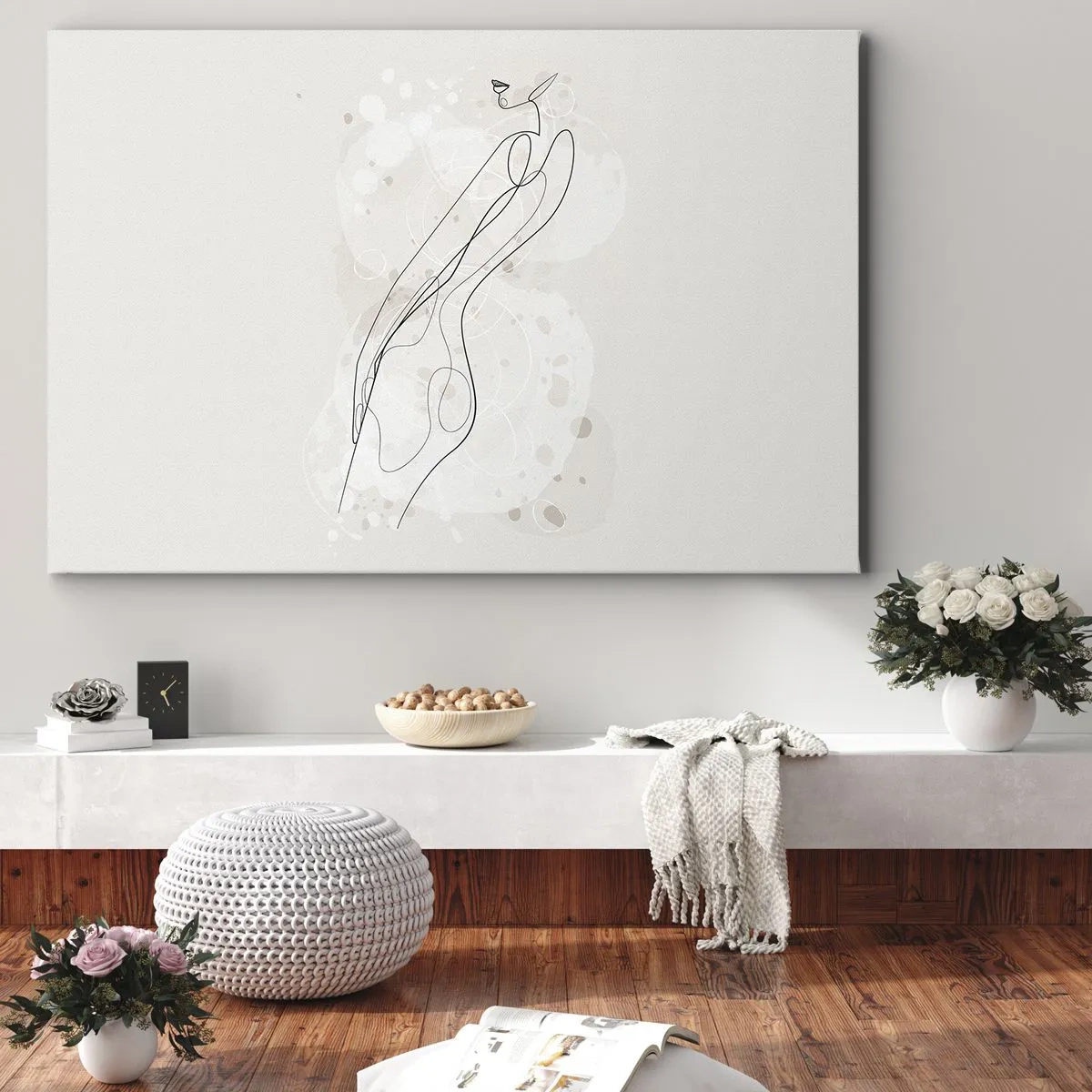 Schilderen op canvas - Een subtiele silhouetschets in minimalistische stijl - 70x50cm - De blik dwaalt af - Moderne wanddecoratie voor woonkamer en slaapkamer ARTTOR