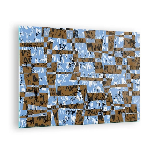 Schilderen op glas - Geometrische abstractie met tinten blauw en bruin - 70x50cm - Een niet-menselijke knipsel - Moderne wanddecoratie voor woonkamer en slaapkamer ARTTOR