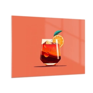 Schilderen op glas - Een kleurrijk drankje met sinaasappel op een warme perzikachtergrond - 70x50cm - Zomerse verfrissing - Moderne wanddecoratie voor woonkamer en slaapkamer ARTTOR