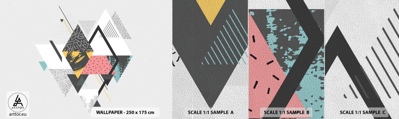 Fotobehang Monster Premium Sand - Variatie op driehoek en ruit - Abstractie, Deel, Driehoeken - 100x30 cm