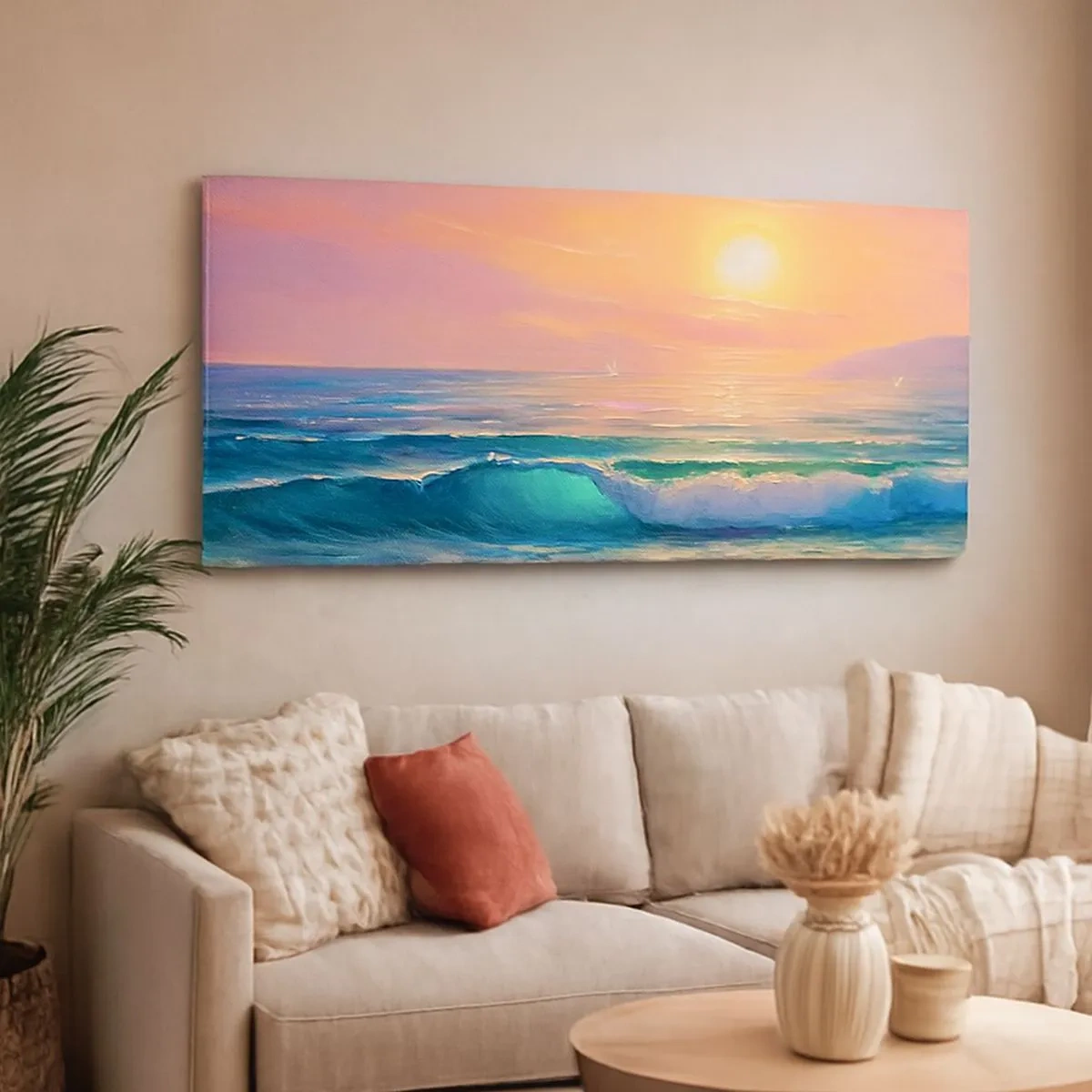 Schilderen op canvas - Een turquoise lied van de golven - 100x40 cm