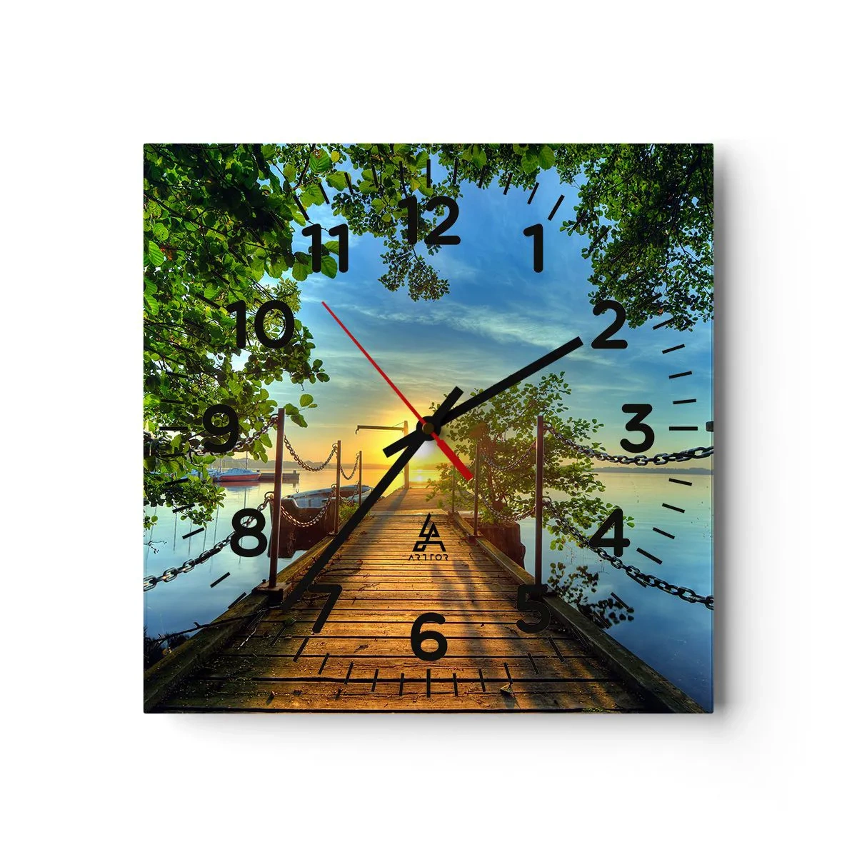 Wandklok - Klok - Zonsondergang boven het water - 30x30 cm