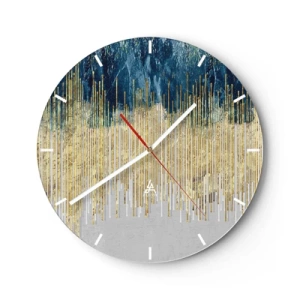 Wandklok - Klok - Gouden verticale lijnen die overgaan in marineblauwe en grijze gradiënten - 30x30cm - Vergulde grens - Moderne wanddecoratie voor woonkamer, keuken en slaapkamer ARTTOR