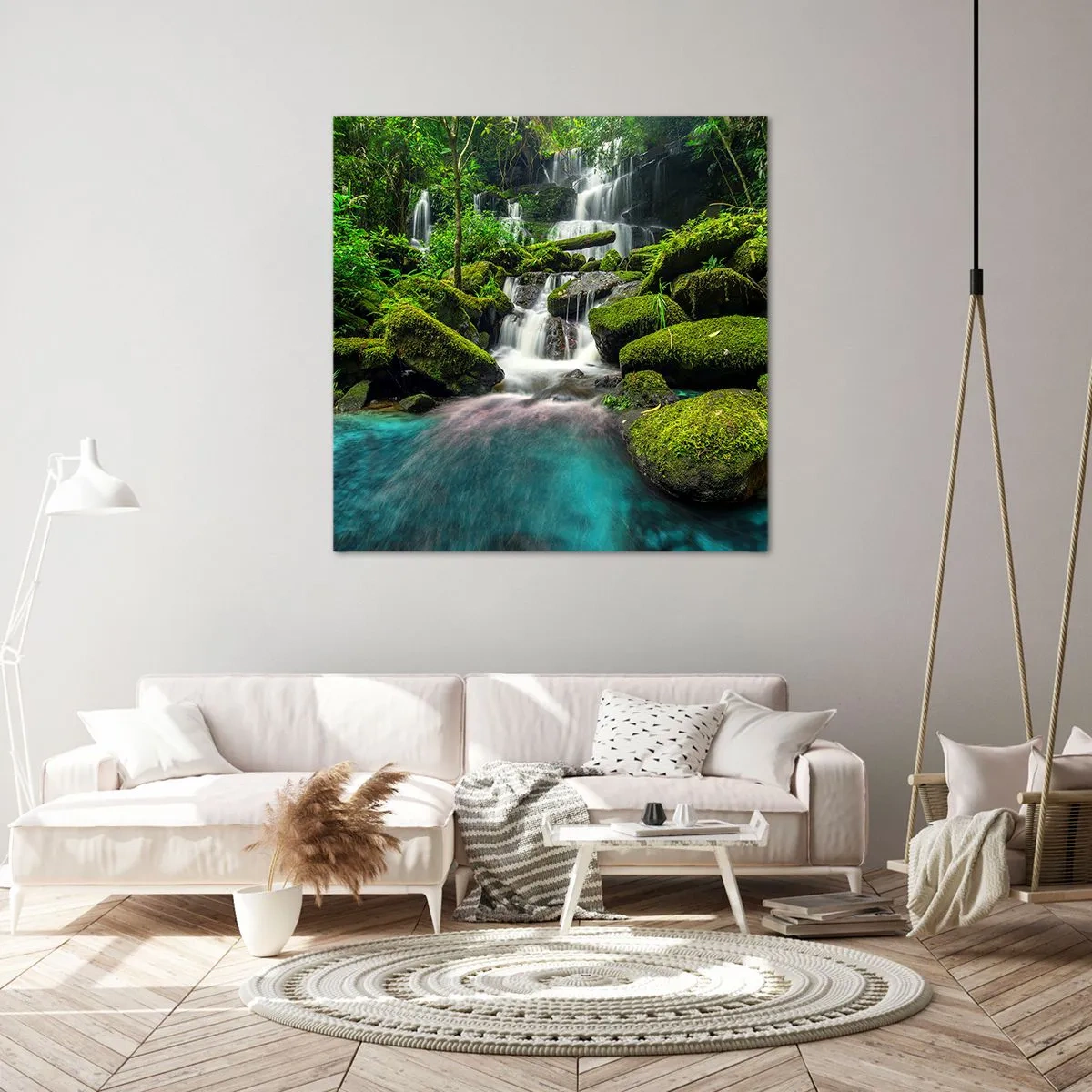 Schilderen op canvas - Turkoois, saffieren en vloeibaar zilver - 60x60 cm