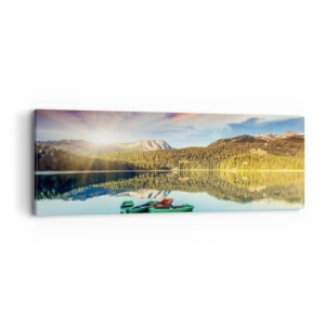 Schilderen op canvas - Over het water zo glad als een spiegel - 90x30 cm