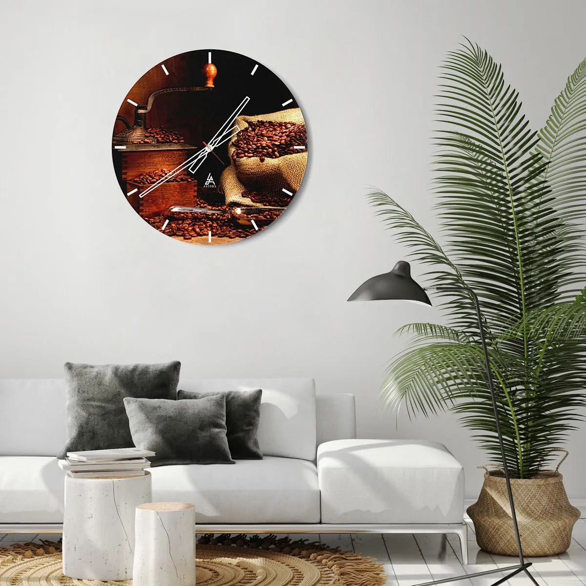 Wandklok - Klok - Koffiebonen en een rustieke molen - 30x30cm - Stilleven met koffiebonen en een molen - Moderne wanddecoratie voor woonkamer, keuken en slaapkamer ARTTOR