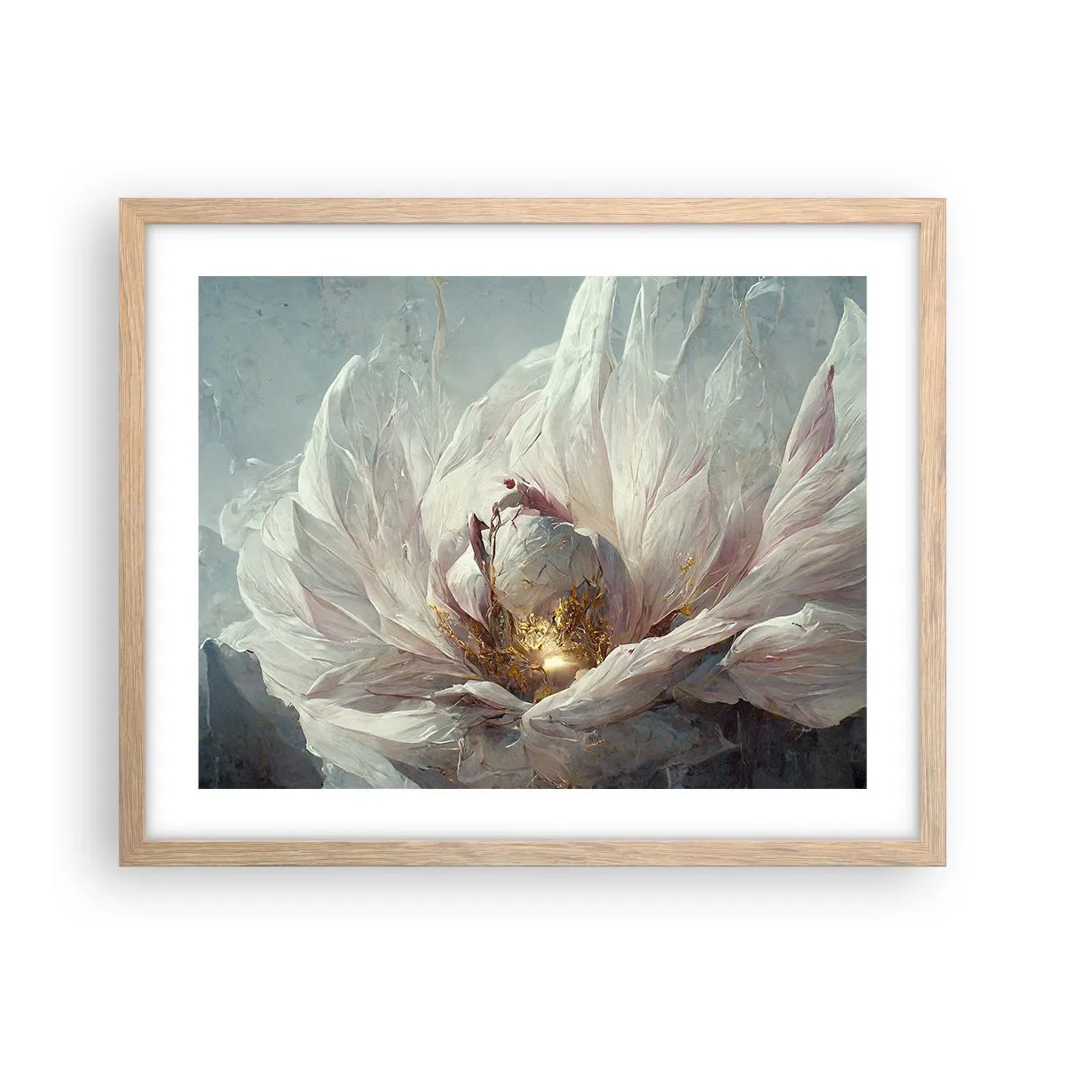 Een poster in een licht eiken lijst - Hij bloeit eens in de honderd jaar - 50x40 cm