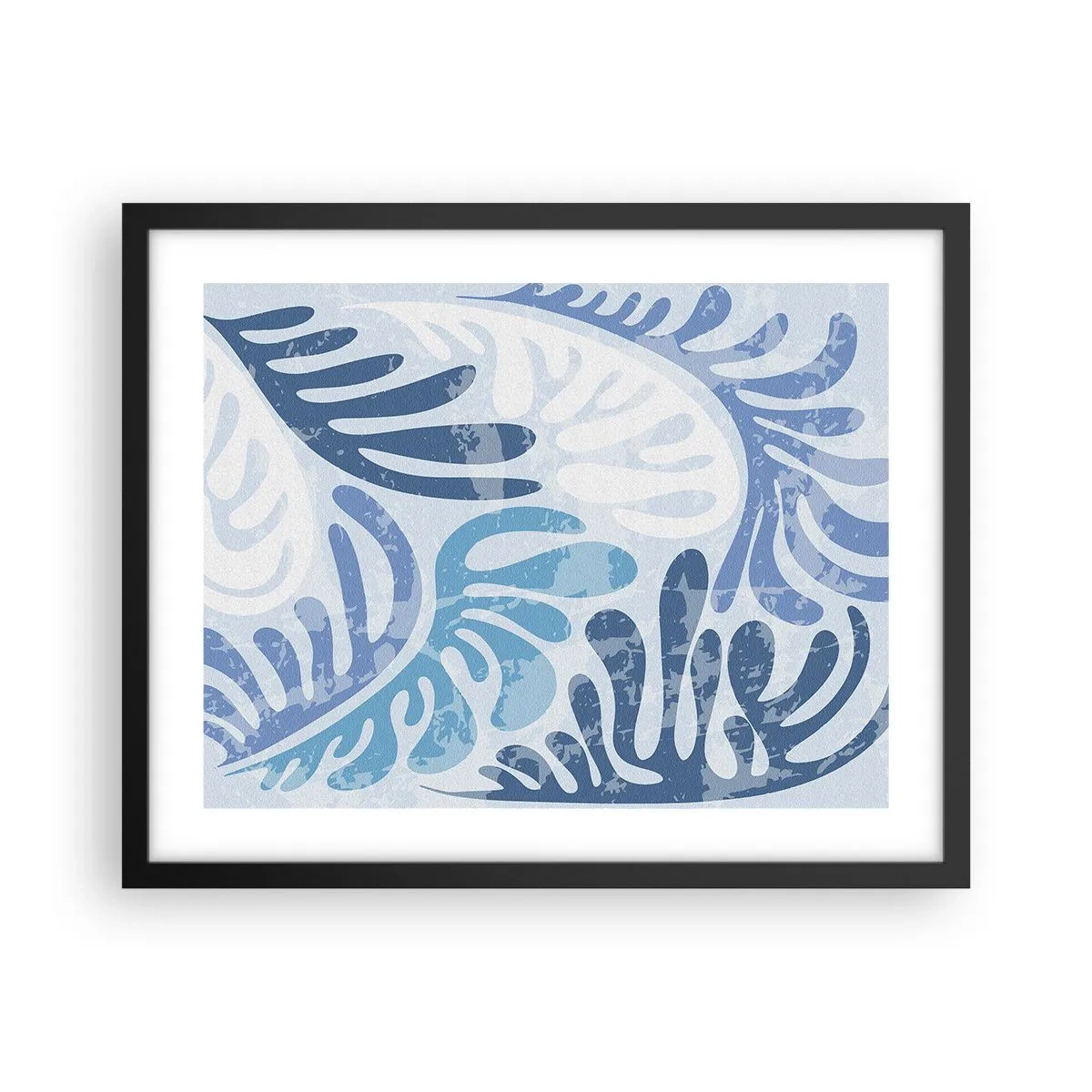 Poster in een zwarte lijst - Blauwe varens - 50x40 cm