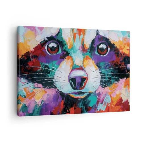 Schilderen op canvas - Een kleurrijk portret van een wasbeer in de stijl van expressieve schilderkunst. - 70x50cm - Alleen goede emoties - Moderne wanddecoratie voor woonkamer en slaapkamer ARTTOR