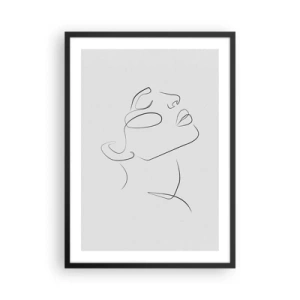 Poster in een zwarte lijst - Minimalistisch portret van een vrouw in lijnkunststijl - 50x70cm - De wendingen van dromen - Moderne wanddecoratie voor woonkamer en slaapkamer ARTTOR
