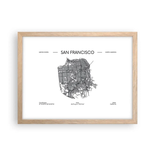 Een poster in een licht eiken lijst - Anatomie van San Francisco - 40x30 cm