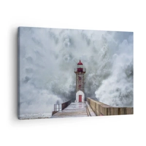 Schilderen op canvas - Een vuurtoren omgeven door ruwe golven - 70x50cm - Het gebrul van het water, het geluid zal blazen - Moderne wanddecoratie voor woonkamer en slaapkamer ARTTOR