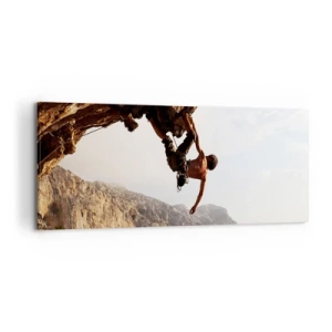 Schilderen op canvas - De wereld gekrompen in een hand op een rotsblok  - 120x50 cm