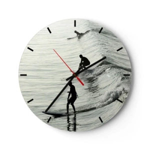 Wandklok - Klok - Surfers vangen ochtendgolven op een kalme zee - 30x30cm - Om de golf te ontmoeten - Moderne wanddecoratie voor woonkamer, keuken en slaapkamer ARTTOR