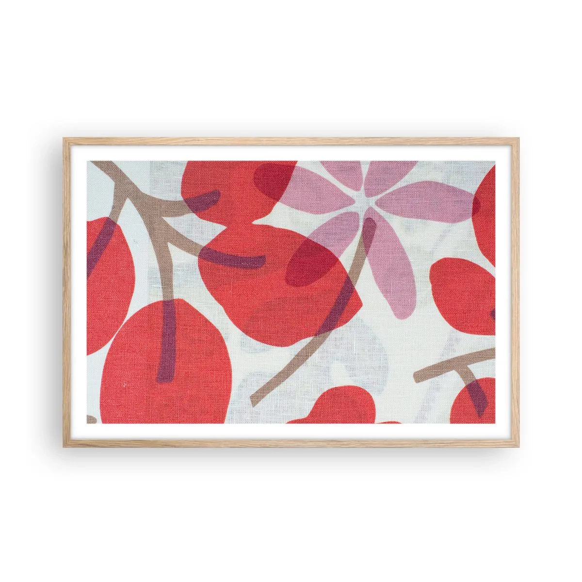 Een poster in een licht eiken lijst - Bloemstuk in roze - 91x61 cm