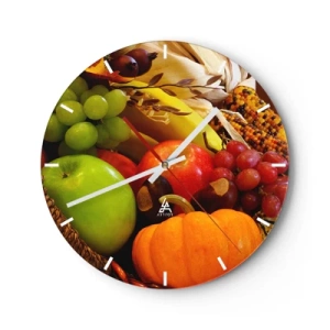 Wandklok - Klok - Herfstfruit en -groenten in een mandje - 30x30cm - Oogstmand - Moderne wanddecoratie voor woonkamer, keuken en slaapkamer ARTTOR