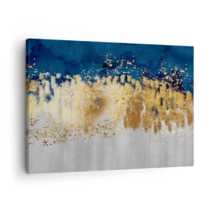 Schilderen op canvas - Een abstracte compositie in tinten goud en marineblauw. - 70x50cm - Een moderne compositie met sprankeling - Moderne wanddecoratie voor woonkamer en slaapkamer ARTTOR