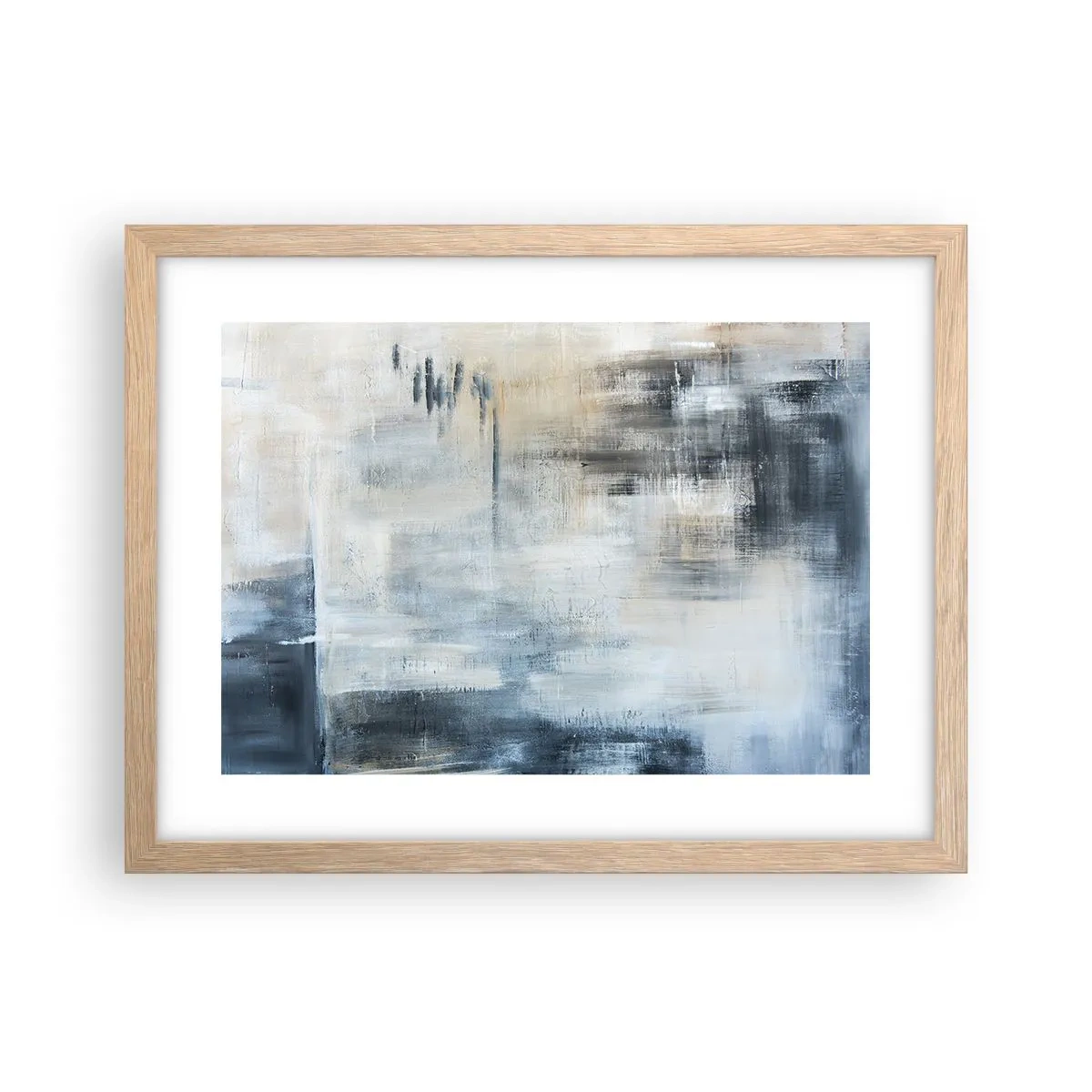 Een poster in een licht eiken lijst - Achter het blauwe gordijn - 40x30 cm