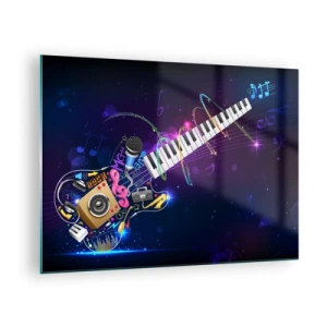 Schilderen op glas - Kleurrijke muziekcompositie met instrumenten en noten - 70x50cm - En alles is prima. - Moderne wanddecoratie voor woonkamer en slaapkamer ARTTOR