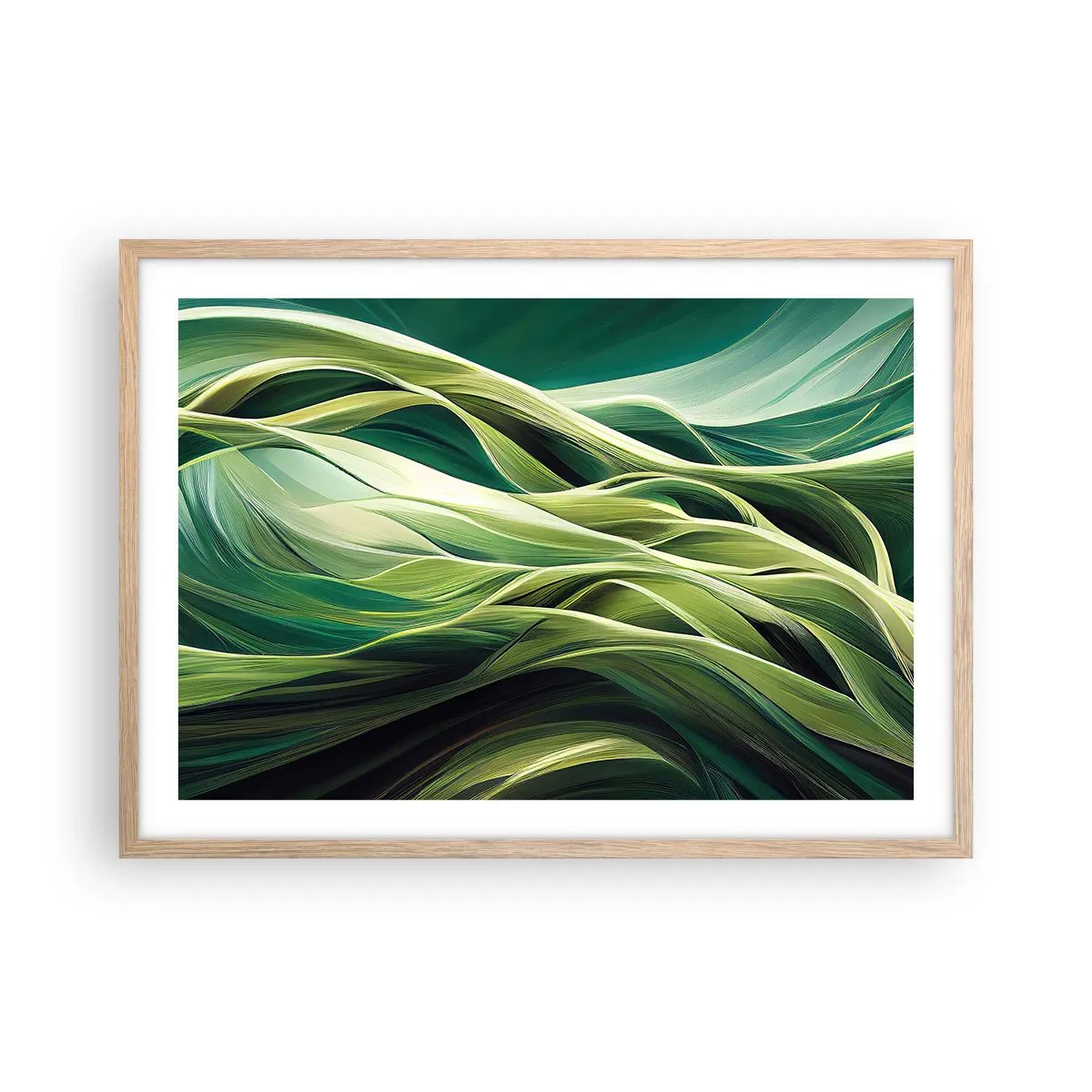 Een poster in een licht eiken lijst - Abstract groen spel - 70x50 cm