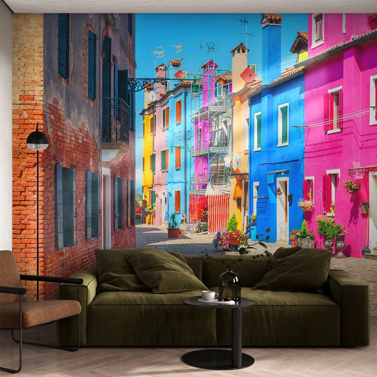 Zelfklevend Fotobehang Deluxe Sticker - Stadje "De Papegaai" - Stad, Italië, Architectuur - 300x210 cm