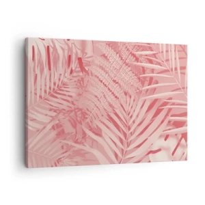 Schilderen op canvas - Roze tropische bladeren in een delicate en minimalistische stijl - 70x50cm - Roze concept - Moderne wanddecoratie voor woonkamer en slaapkamer ARTTOR