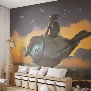 Zelfklevend Fotobehang Deluxe Sticker - Een tussenstop op een fantastische reis - Abstractie, Vogel, Fantasie - 250x175 cm